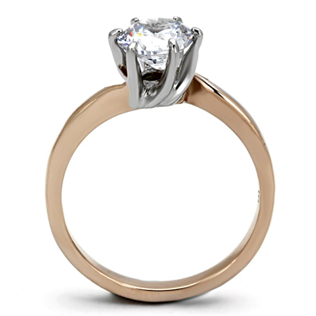 TK1161 - Two-Tone IP Rose Gold Stainless Steel Ring with AAA Grade CZ  in Clear-2