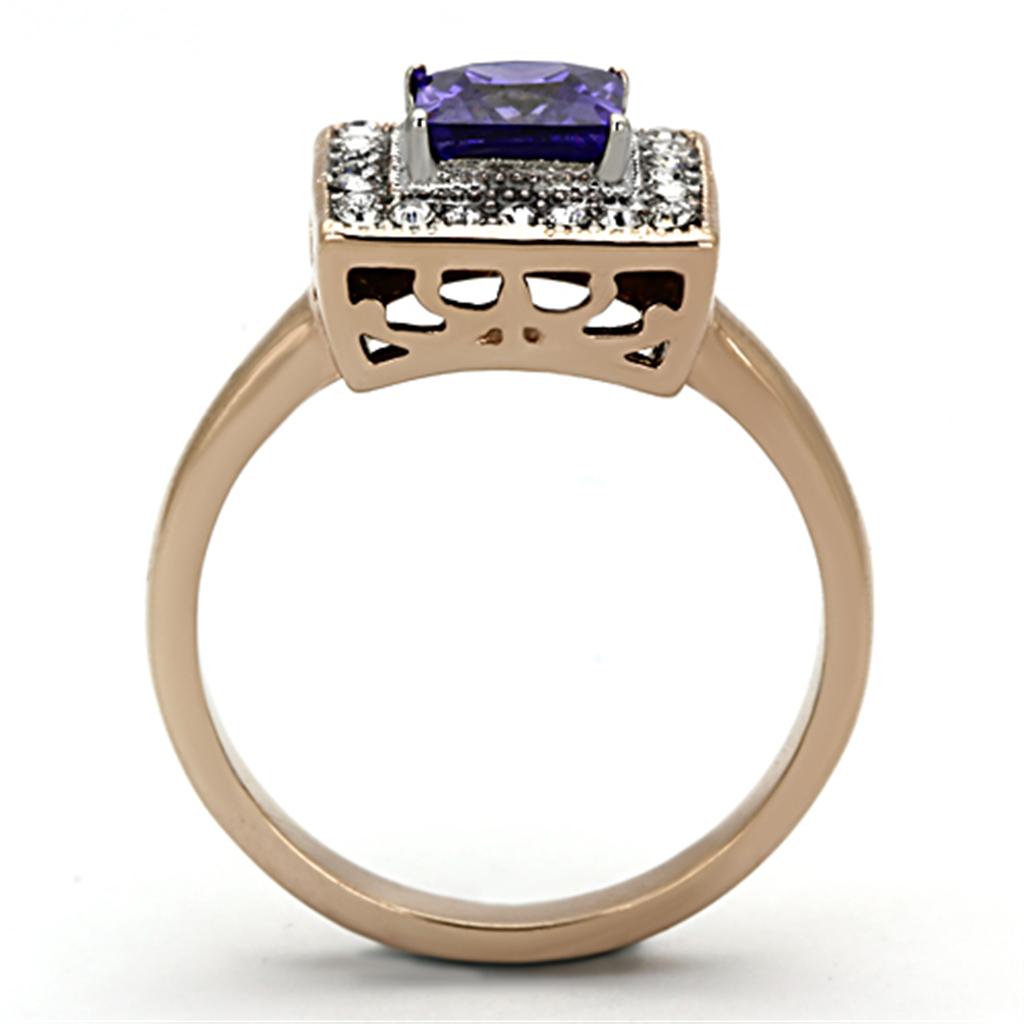 TK1162 - Two-Tone IP Rose Gold Stainless Steel Ring with AAA Grade CZ  in Tanzanite-2