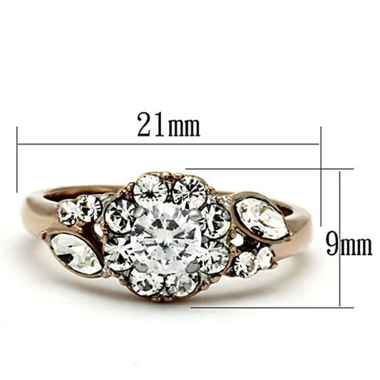 TK1164 - Two-Tone IP Rose Gold Stainless Steel Ring with AAA Grade CZ  in Clear-1