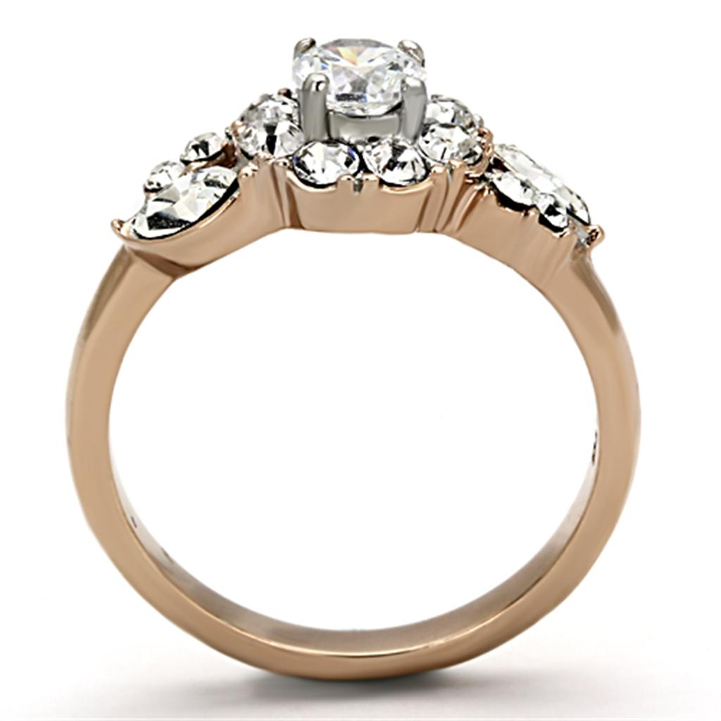 TK1164 - Two-Tone IP Rose Gold Stainless Steel Ring with AAA Grade CZ  in Clear-2