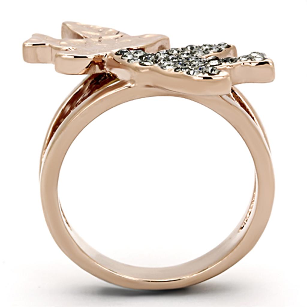 TK1165 - Two-Tone IP Rose Gold Stainless Steel Ring with Top Grade Crystal  in Black Diamond-2