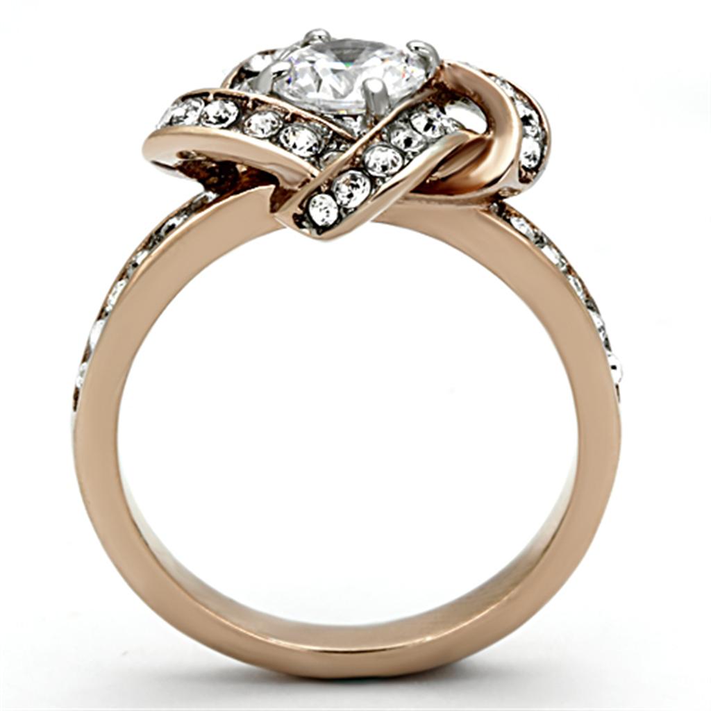 TK1166 - Two-Tone IP Rose Gold Stainless Steel Ring with AAA Grade CZ  in Clear-2