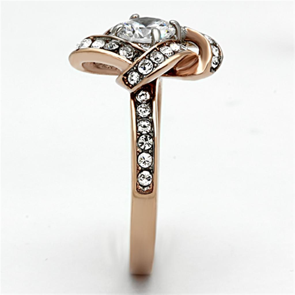 TK1166 - Two-Tone IP Rose Gold Stainless Steel Ring with AAA Grade CZ  in Clear-3