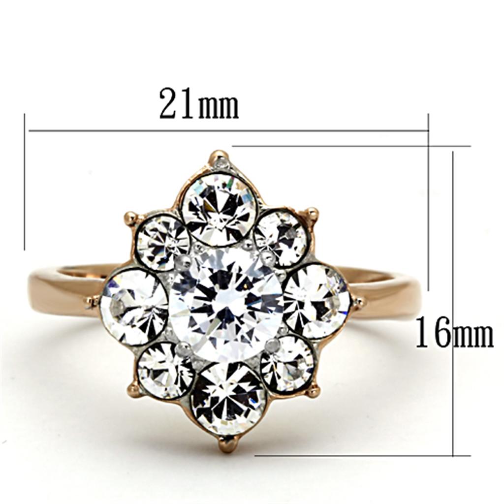 TK1168 - Two-Tone IP Rose Gold Stainless Steel Ring with AAA Grade CZ  in Clear-1