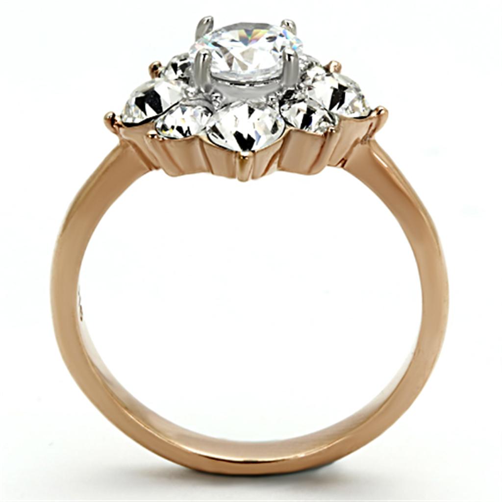 TK1168 - Two-Tone IP Rose Gold Stainless Steel Ring with AAA Grade CZ  in Clear-2