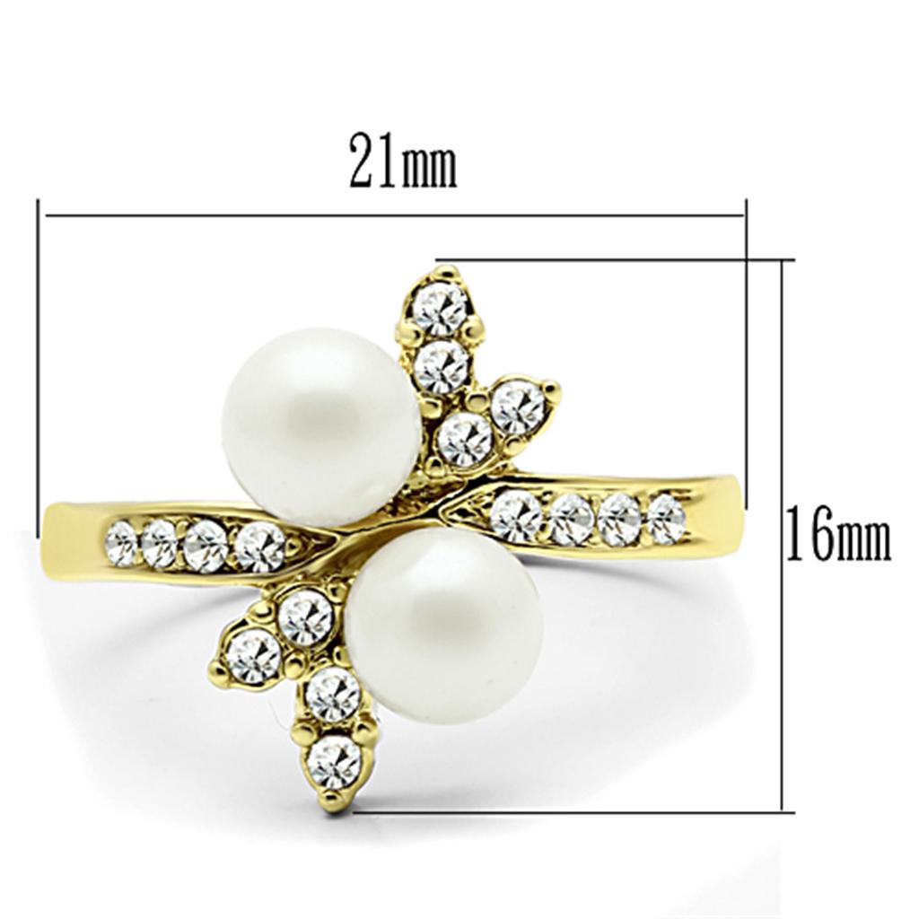 TK116G - IP Gold(Ion Plating) Stainless Steel Ring with Synthetic Pearl in White-1