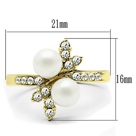 TK116G - IP Gold(Ion Plating) Stainless Steel Ring with Synthetic Pearl in White-1