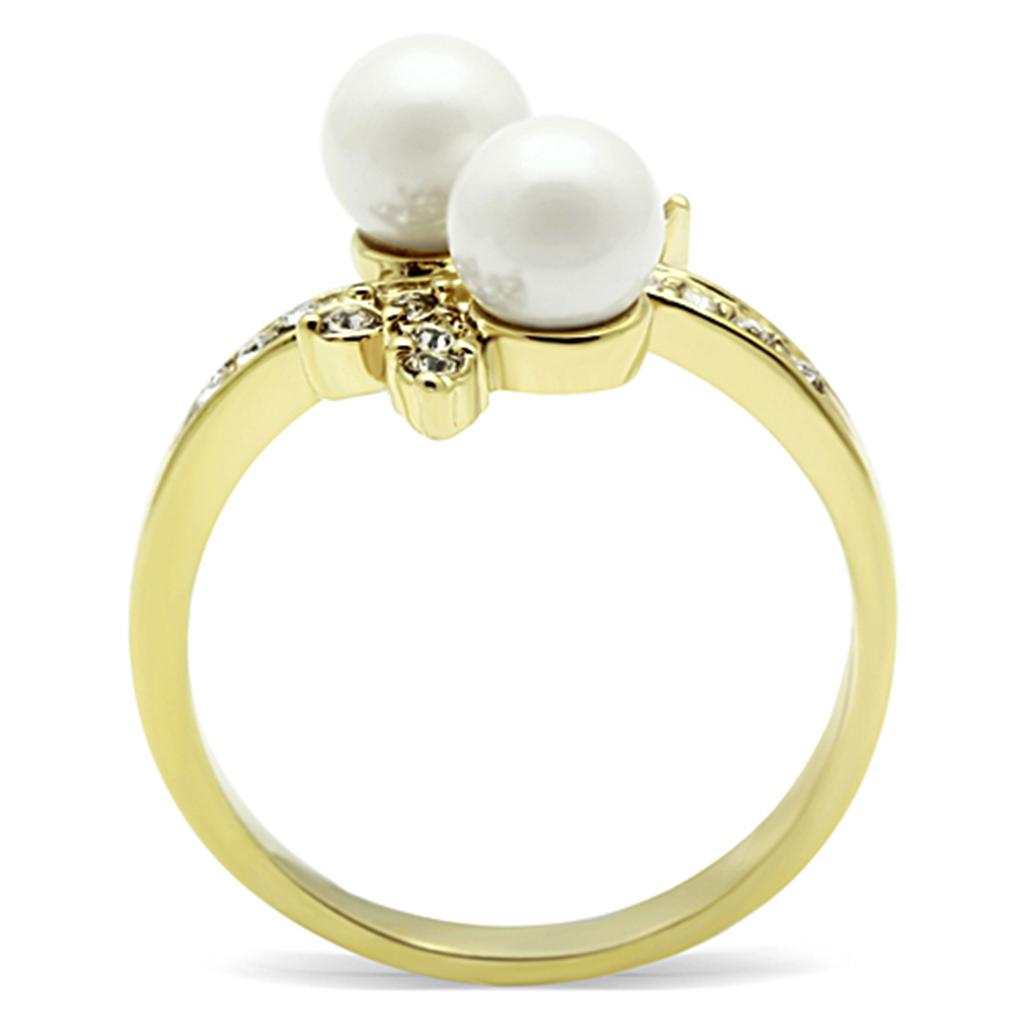 TK116G - IP Gold(Ion Plating) Stainless Steel Ring with Synthetic Pearl in White-2
