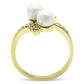 TK116G - IP Gold(Ion Plating) Stainless Steel Ring with Synthetic Pearl in White-2