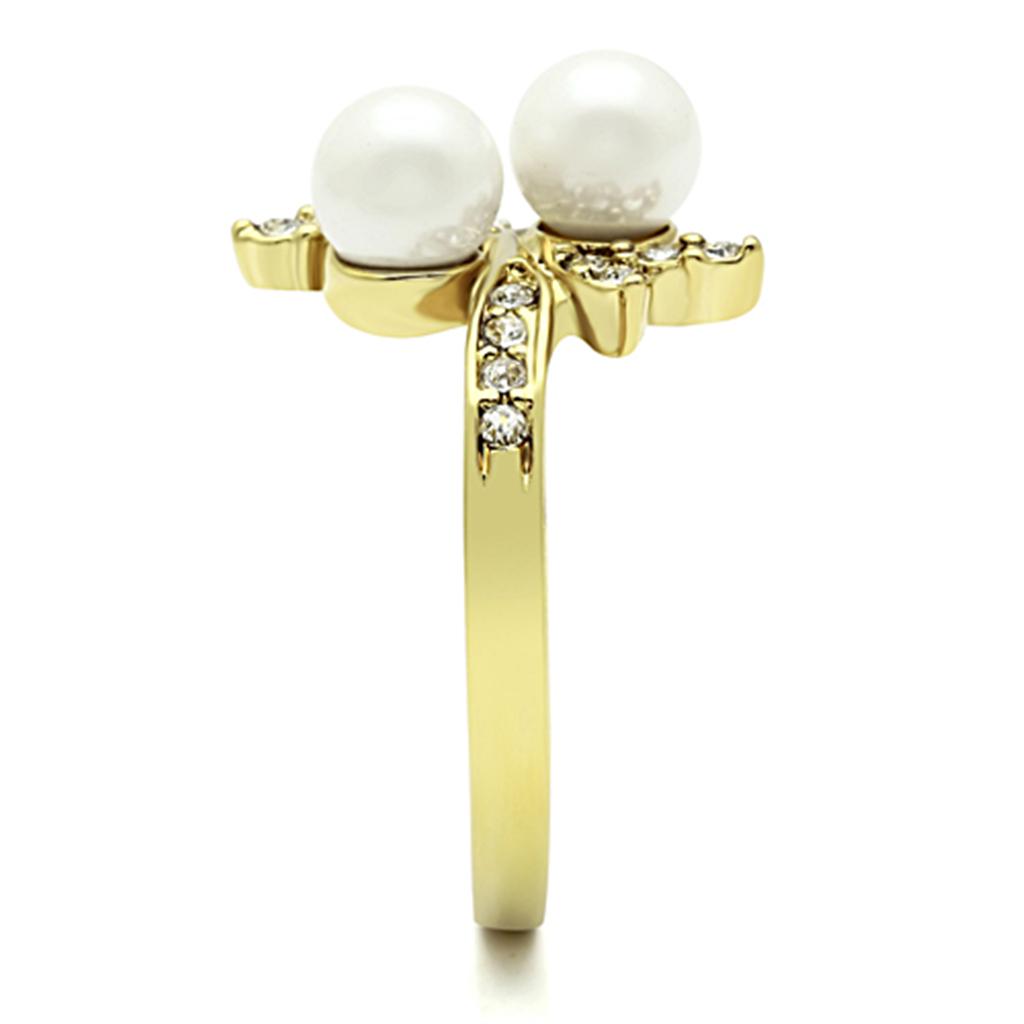 TK116G - IP Gold(Ion Plating) Stainless Steel Ring with Synthetic Pearl in White-3