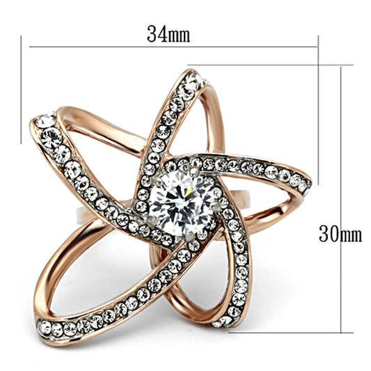 TK1170 - Two-Tone IP Rose Gold Stainless Steel Ring with AAA Grade CZ  in Clear-1