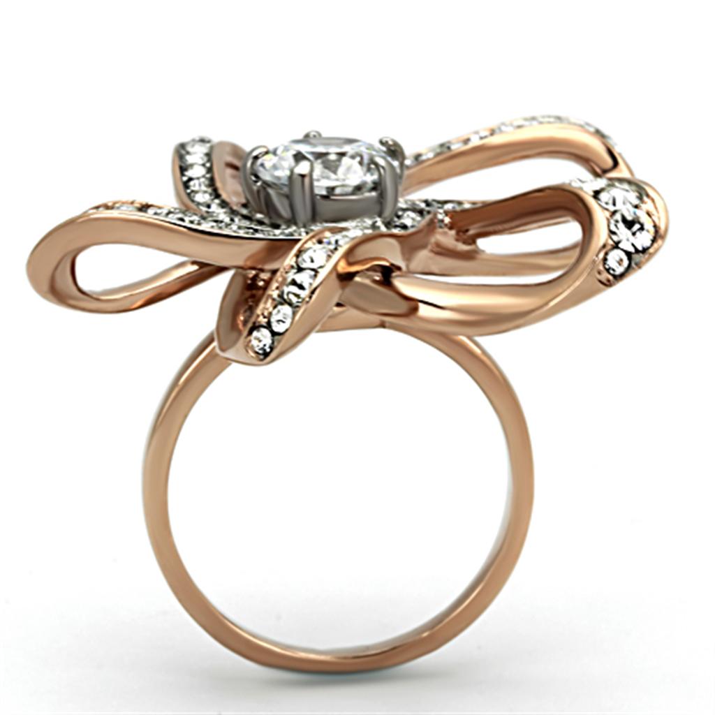 TK1170 - Two-Tone IP Rose Gold Stainless Steel Ring with AAA Grade CZ  in Clear-2