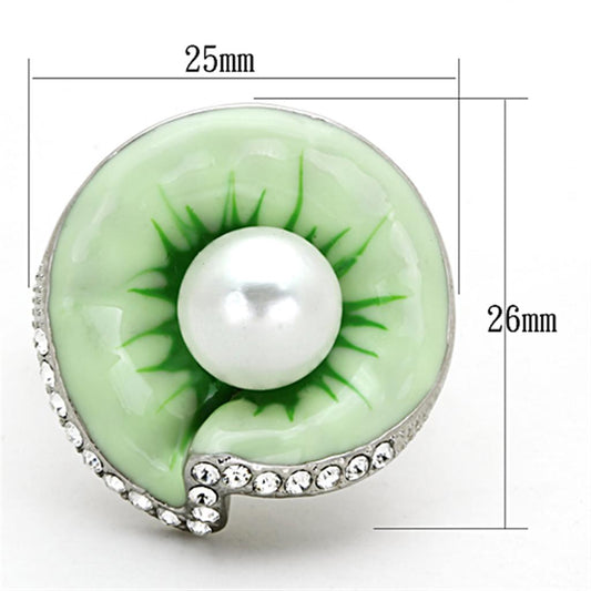 TK1171 - High polished (no plating) Stainless Steel Ring with Synthetic Pearl in White-1