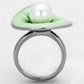 TK1171 - High polished (no plating) Stainless Steel Ring with Synthetic Pearl in White-2
