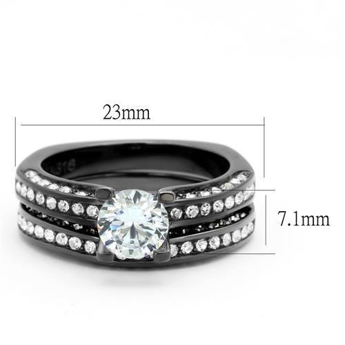 TK1175LJ - IP Light Black  (IP Gun) Stainless Steel Ring with AAA Grade CZ  in Clear-1