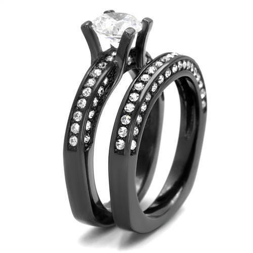 TK1175LJ - IP Light Black  (IP Gun) Stainless Steel Ring with AAA Grade CZ  in Clear-3