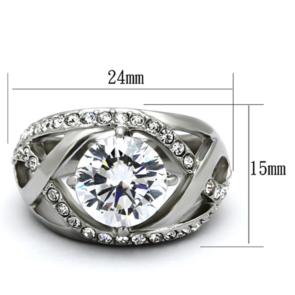 TK1176 - High polished (no plating) Stainless Steel Ring with AAA Grade CZ  in Clear-1