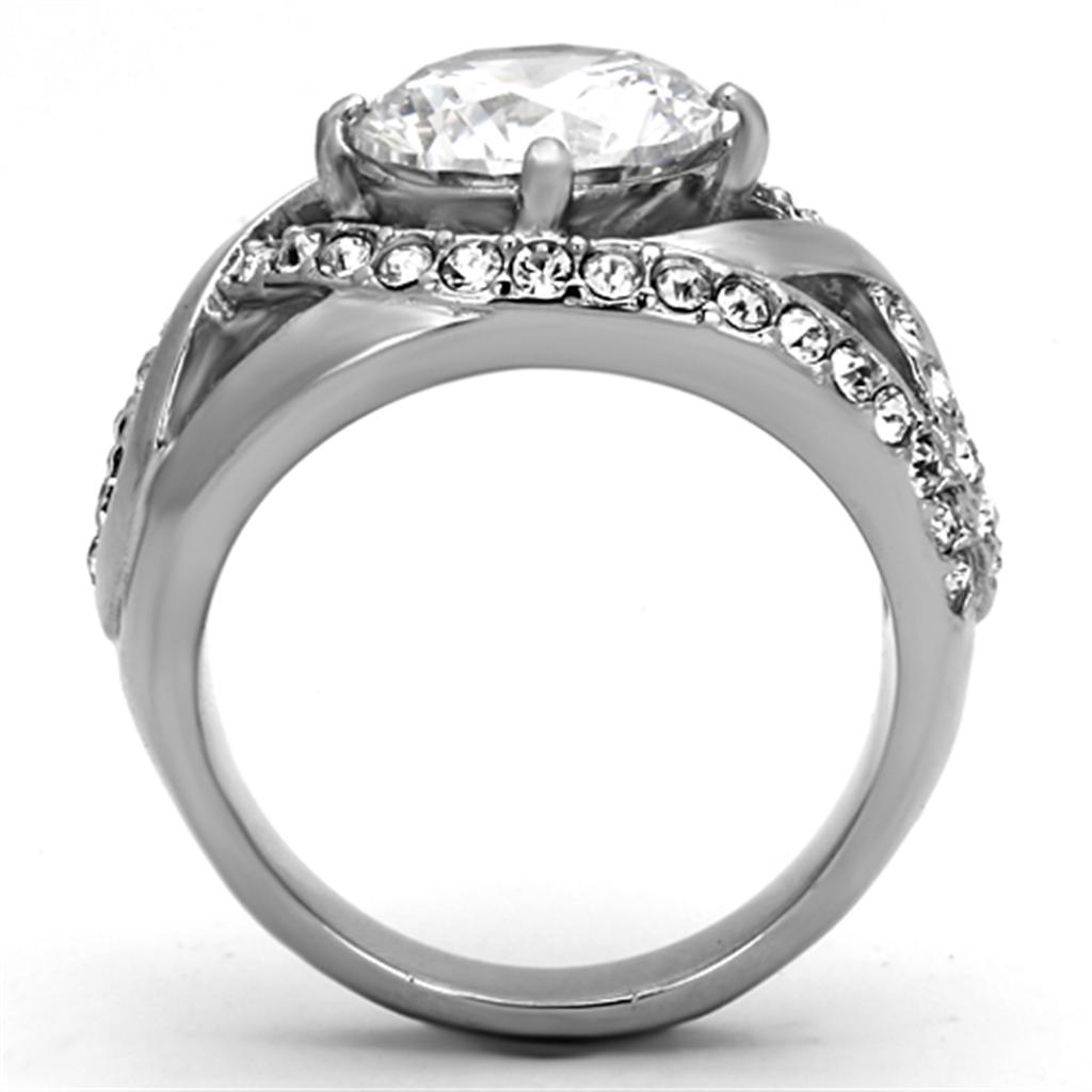 TK1176 - High polished (no plating) Stainless Steel Ring with AAA Grade CZ  in Clear-2