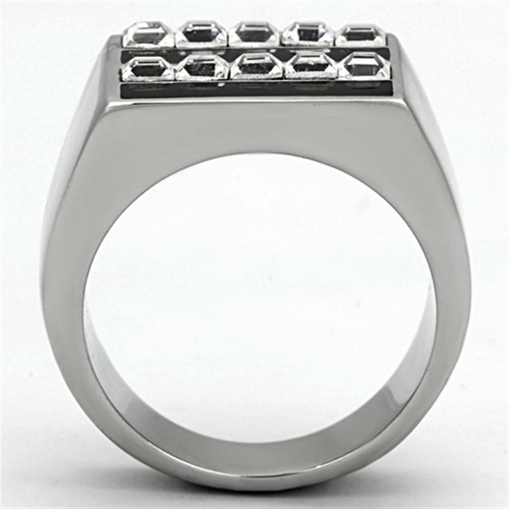 TK1177 - High polished (no plating) Stainless Steel Ring with Top Grade Crystal  in Clear-2
