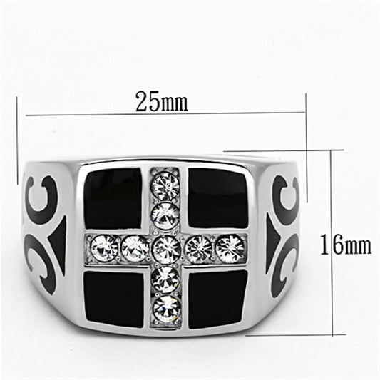 TK1179 - High polished (no plating) Stainless Steel Ring with Top Grade Crystal  in Clear-1