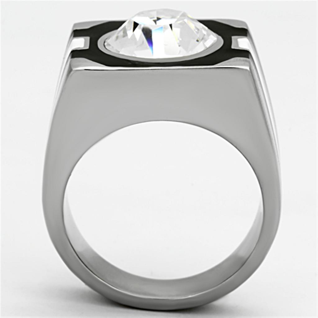 TK1181 - High polished (no plating) Stainless Steel Ring with Top Grade Crystal  in Clear-2