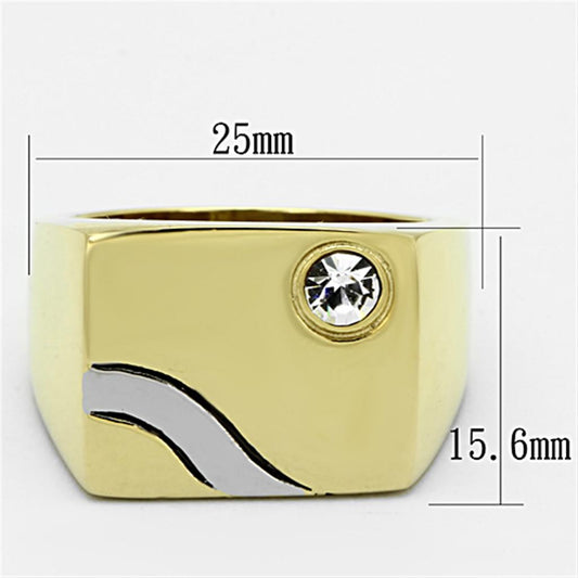 TK1186 - Two-Tone IP Gold (Ion Plating) Stainless Steel Ring with Top Grade Crystal  in Clear-1