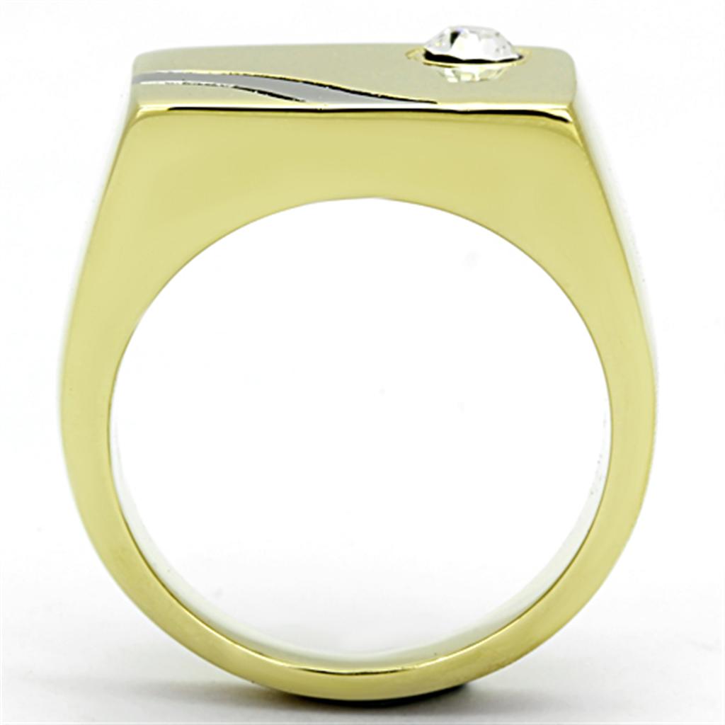 TK1186 - Two-Tone IP Gold (Ion Plating) Stainless Steel Ring with Top Grade Crystal  in Clear-2