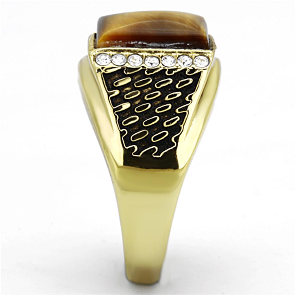 TK1187 - IP Gold(Ion Plating) Stainless Steel Ring with Synthetic Tiger Eye in Topaz-3
