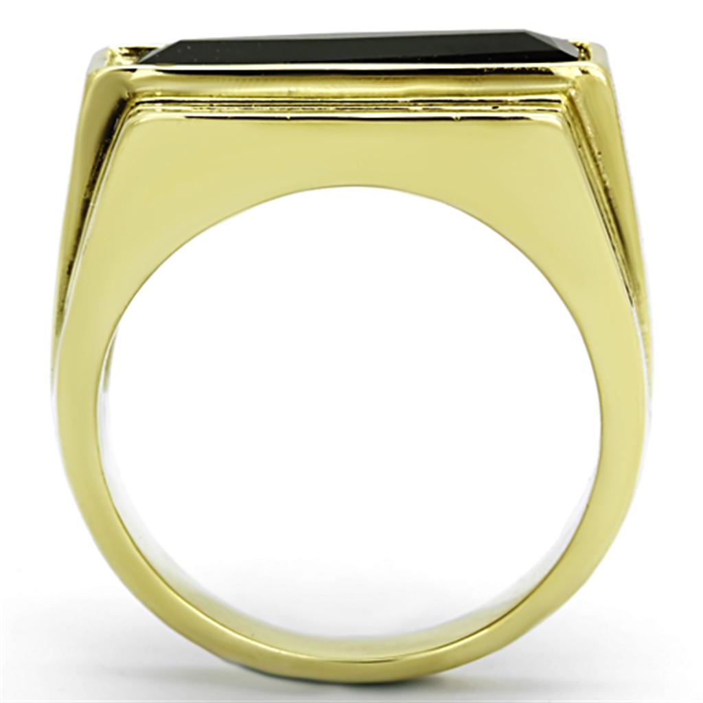 TK1188 - IP Gold(Ion Plating) Stainless Steel Ring with Synthetic Synthetic Glass in Jet-2