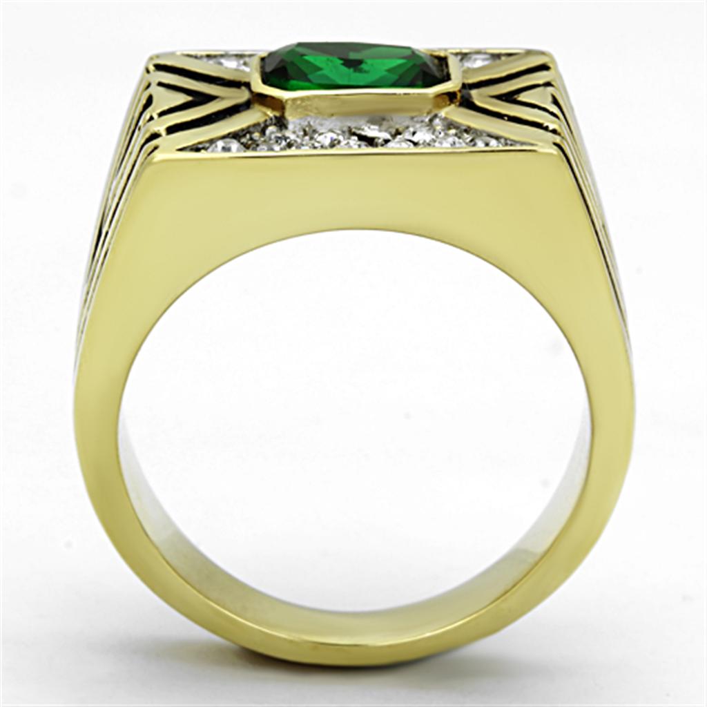 TK1195 - Two-Tone IP Gold (Ion Plating) Stainless Steel Ring with Synthetic Synthetic Glass in Emerald-2
