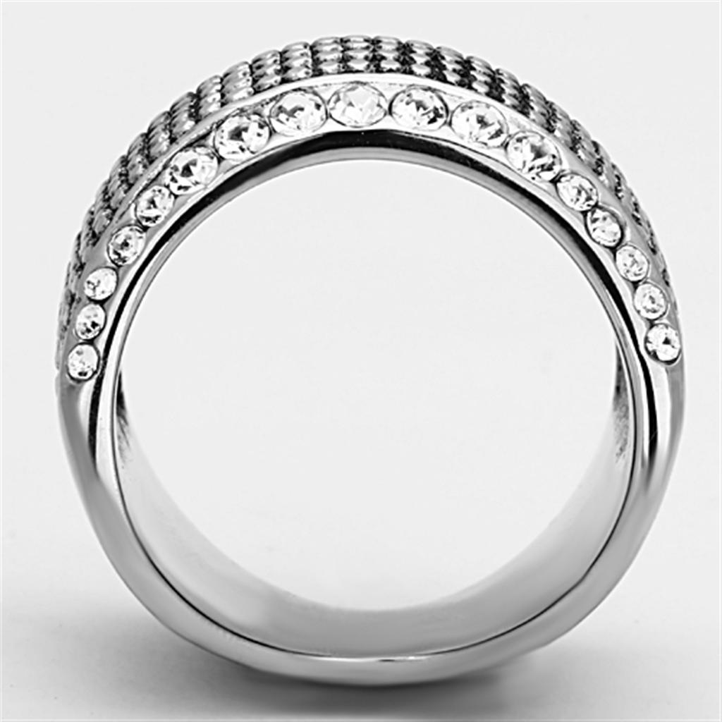 TK1198 - High polished (no plating) Stainless Steel Ring with Top Grade Crystal  in Clear-2