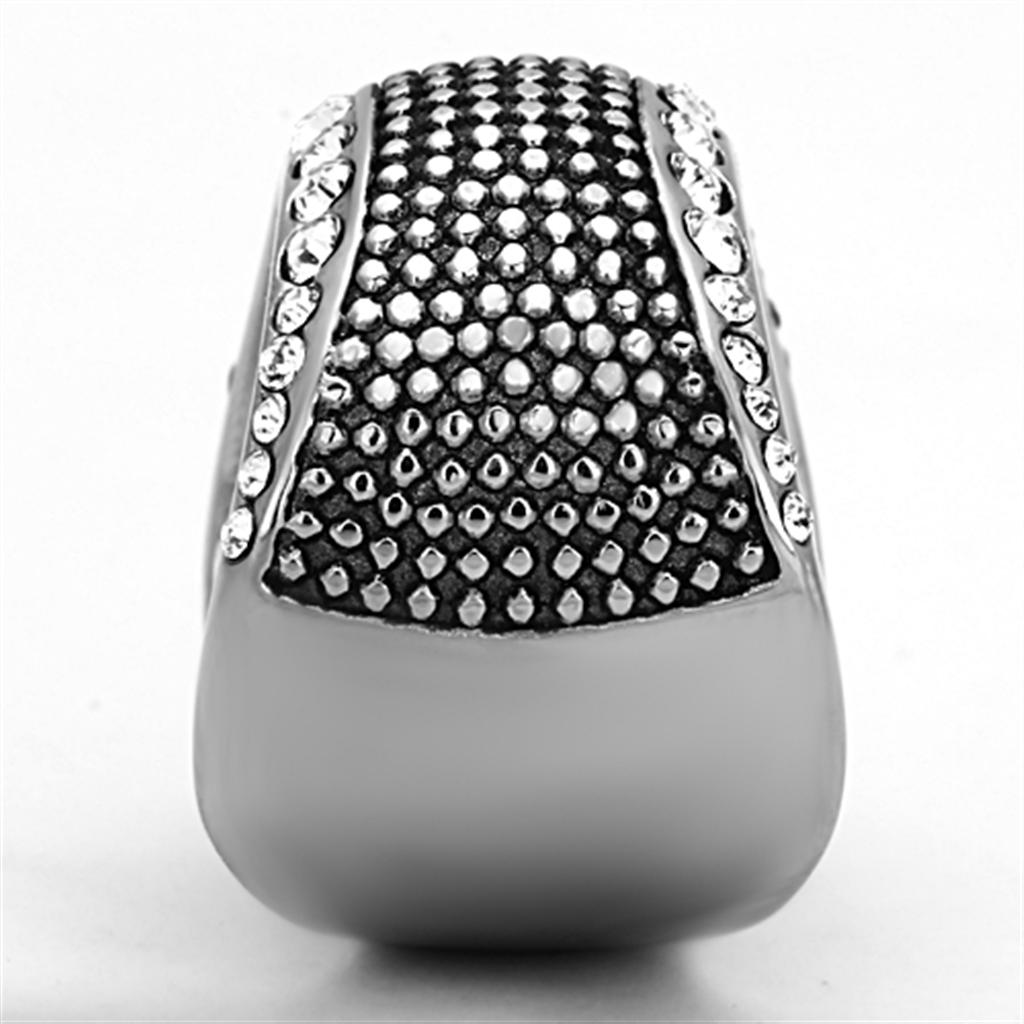 TK1198 - High polished (no plating) Stainless Steel Ring with Top Grade Crystal  in Clear-3