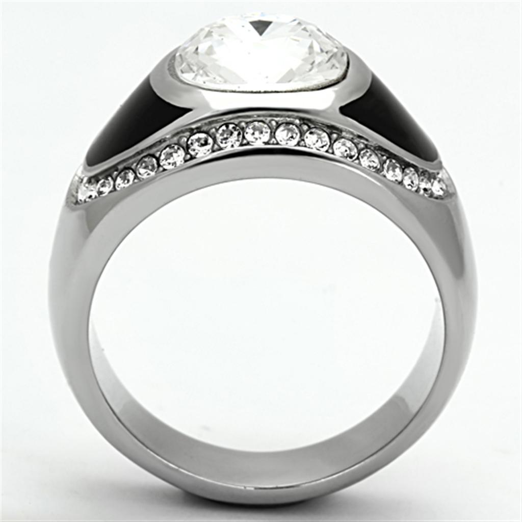 TK1199 - High polished (no plating) Stainless Steel Ring with Top Grade Crystal  in Clear-2