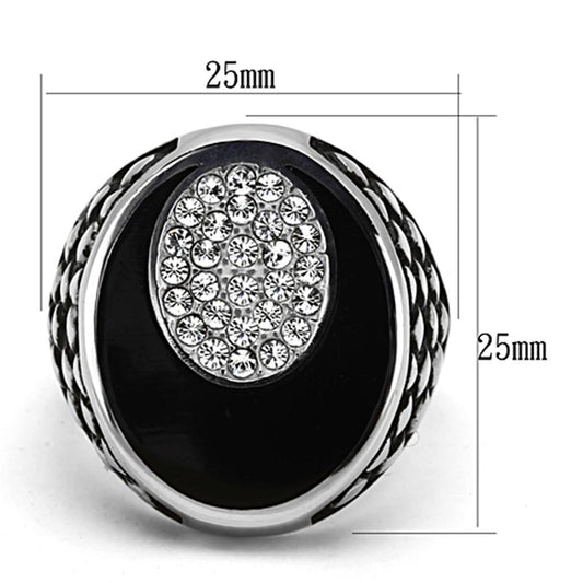 TK1200 - High polished (no plating) Stainless Steel Ring with Top Grade Crystal  in Clear-1