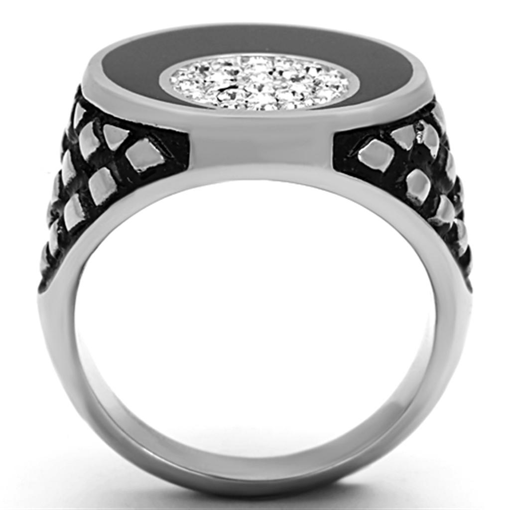 TK1200 - High polished (no plating) Stainless Steel Ring with Top Grade Crystal  in Clear-3