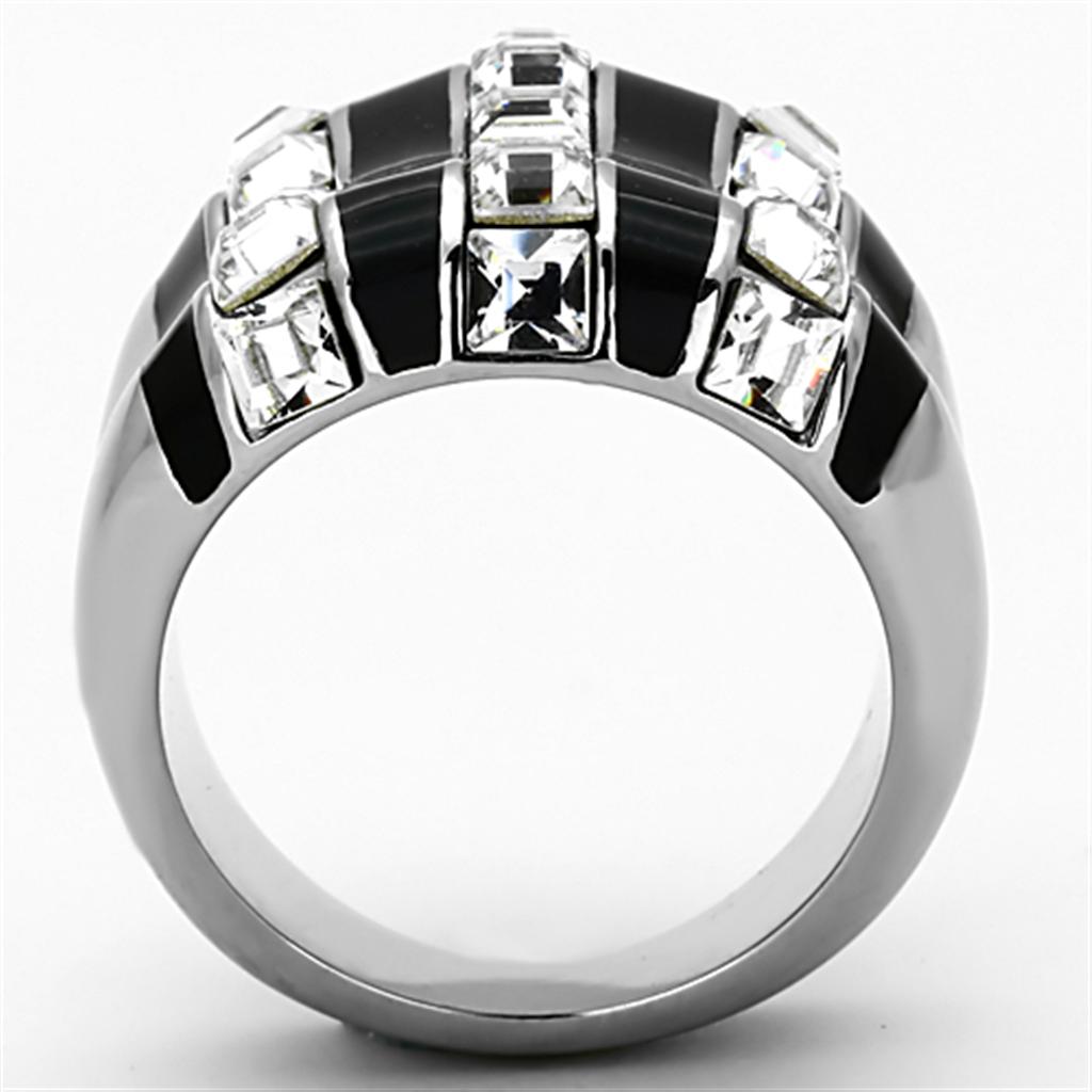 TK1213 - High polished (no plating) Stainless Steel Ring with Top Grade Crystal  in Clear-2