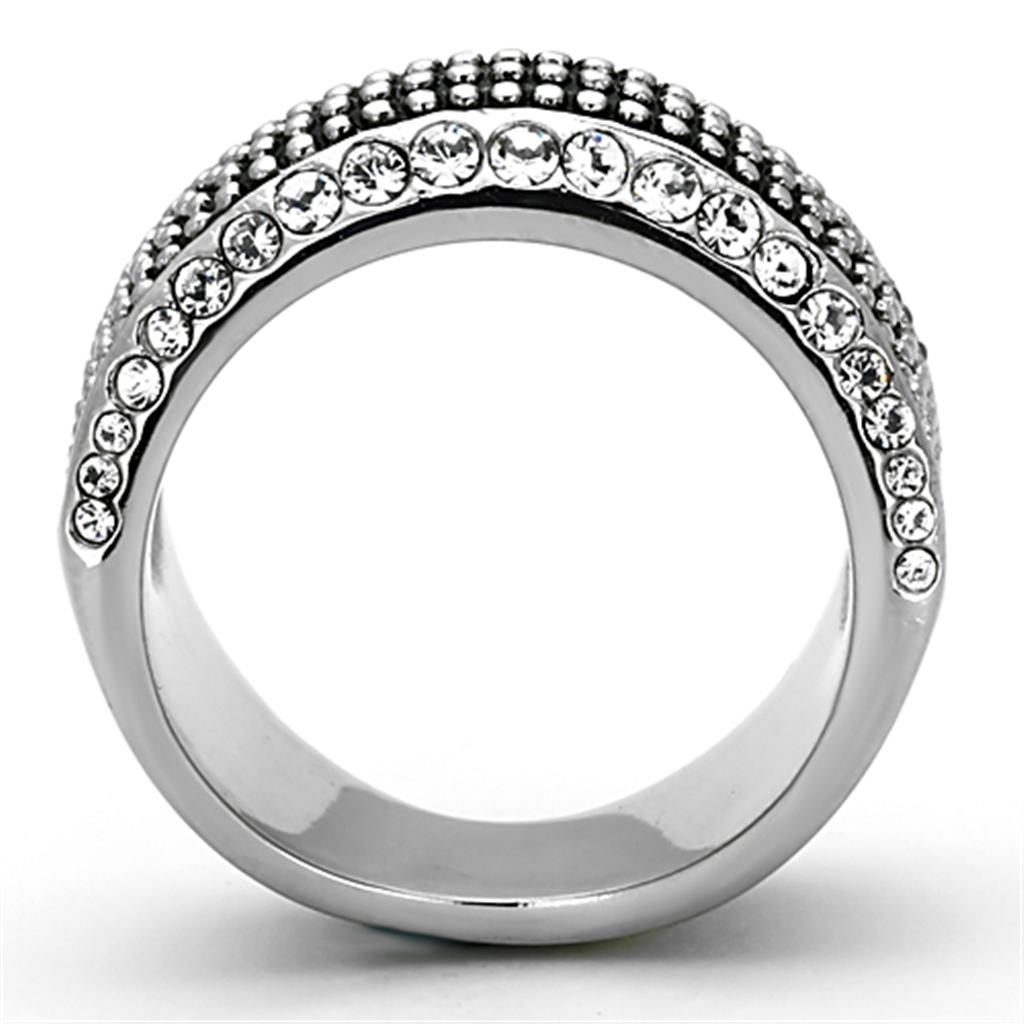 TK1216 - High polished (no plating) Stainless Steel Ring with Top Grade Crystal  in Clear-2