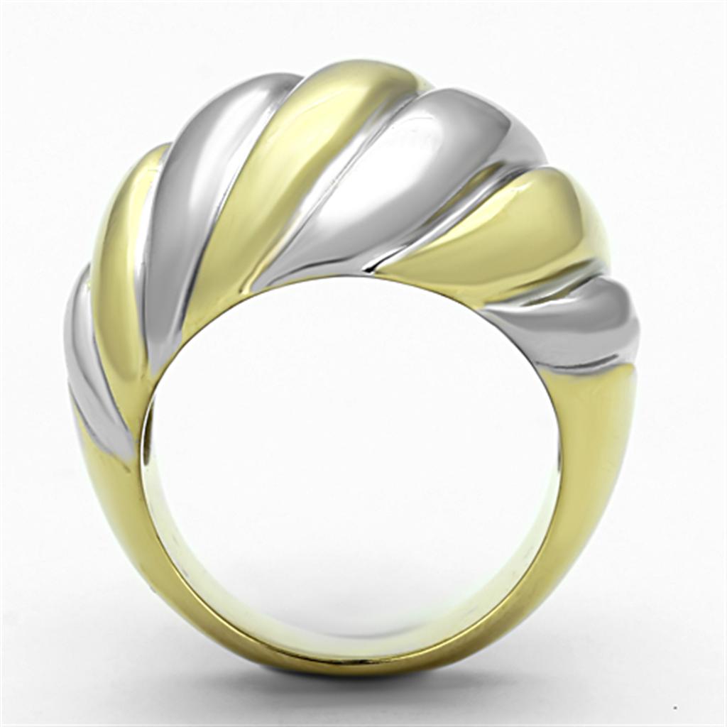 TK1219 - Two-Tone IP Gold (Ion Plating) Stainless Steel Ring with No Stone-2