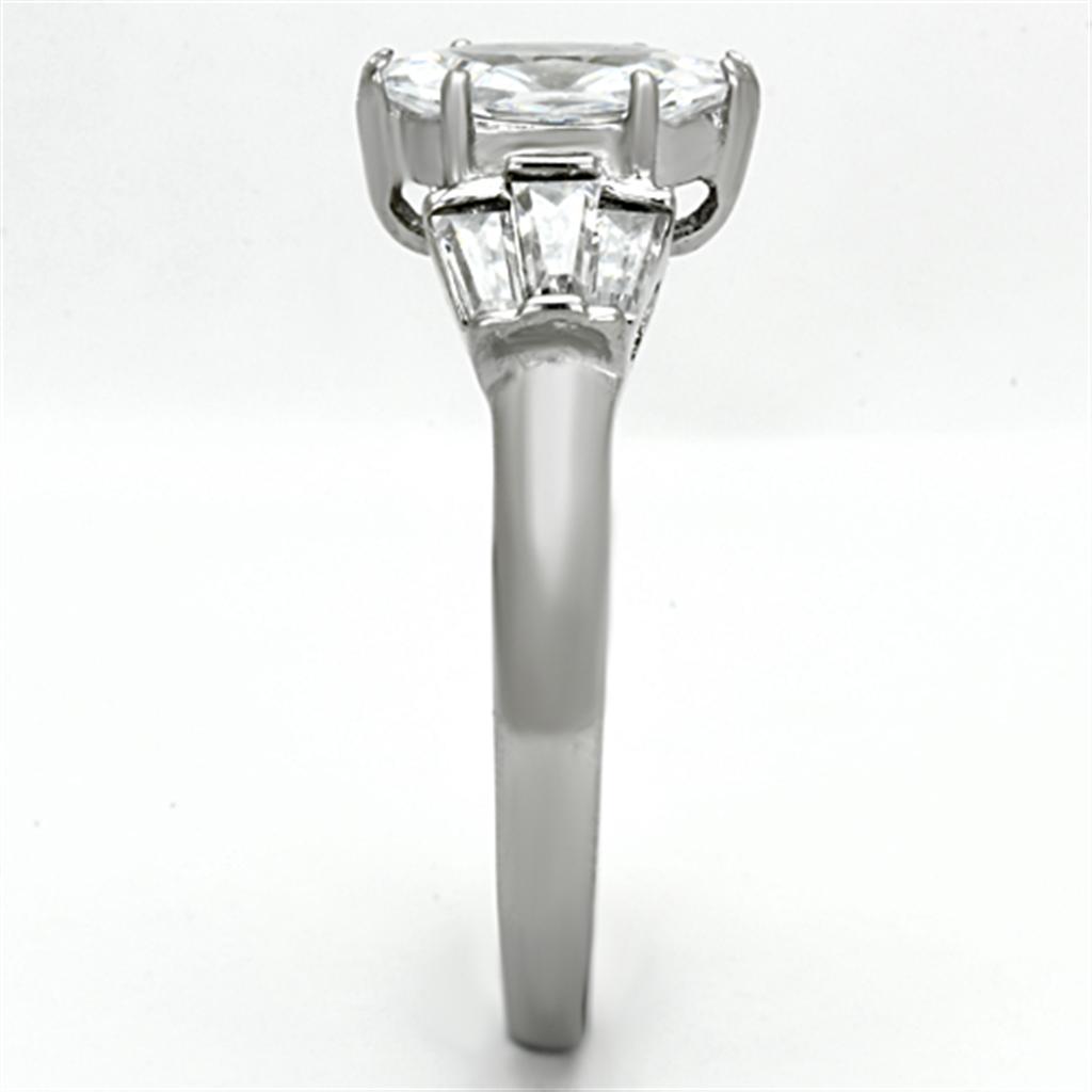 TK1220 - High polished (no plating) Stainless Steel Ring with AAA Grade CZ  in Clear-3