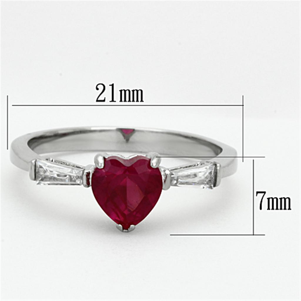 TK1221 - High polished (no plating) Stainless Steel Ring with AAA Grade CZ  in Ruby-1