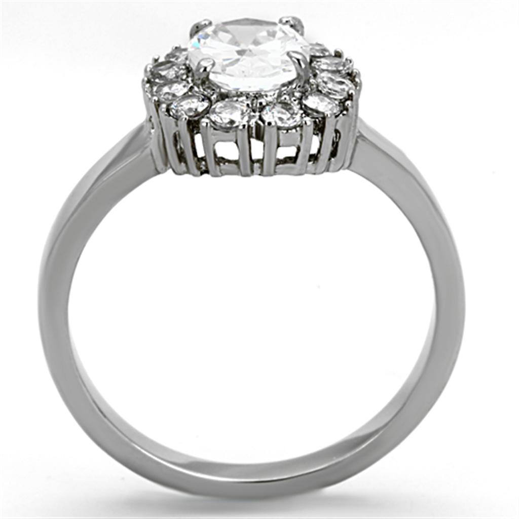 TK1223 - High polished (no plating) Stainless Steel Ring with AAA Grade CZ  in Clear-2
