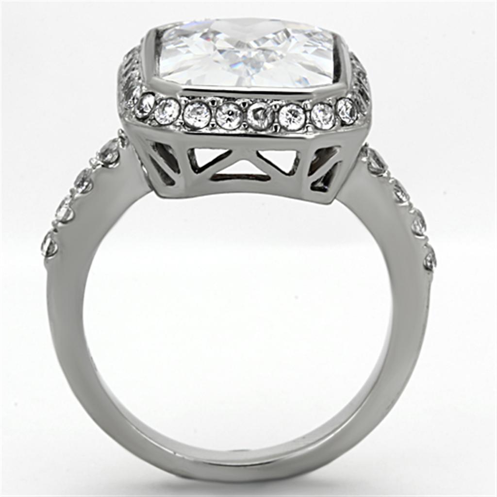 TK1226 - High polished (no plating) Stainless Steel Ring with AAA Grade CZ  in Clear-2
