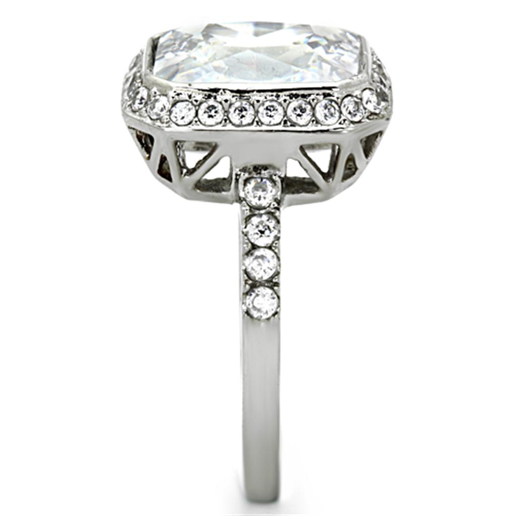 TK1226 - High polished (no plating) Stainless Steel Ring with AAA Grade CZ  in Clear-3
