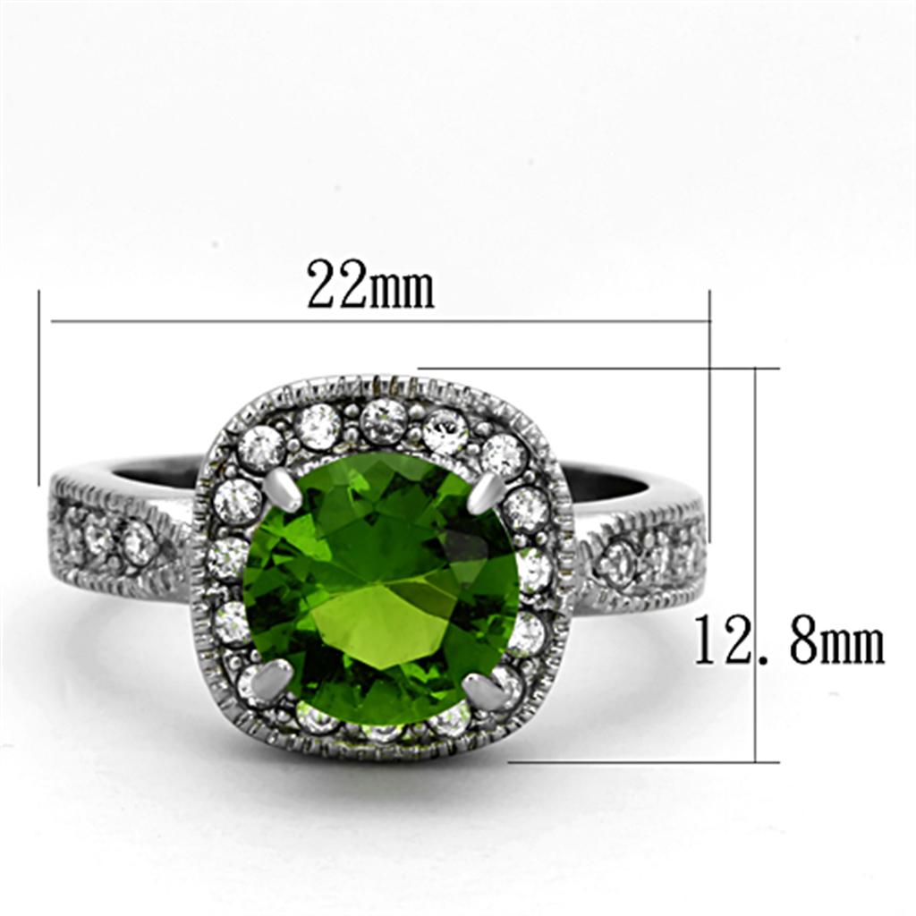 TK1227 - High polished (no plating) Stainless Steel Ring with Synthetic Synthetic Glass in Peridot-1