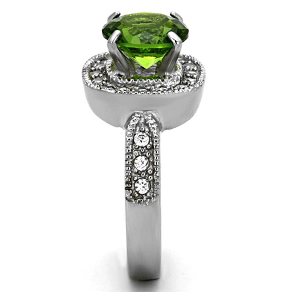 TK1227 - High polished (no plating) Stainless Steel Ring with Synthetic Synthetic Glass in Peridot-3