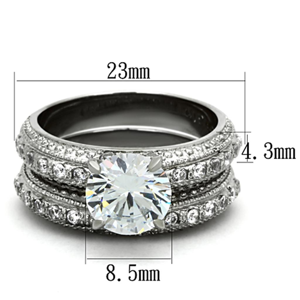 TK1228 - High polished (no plating) Stainless Steel Ring with AAA Grade CZ  in Clear-1