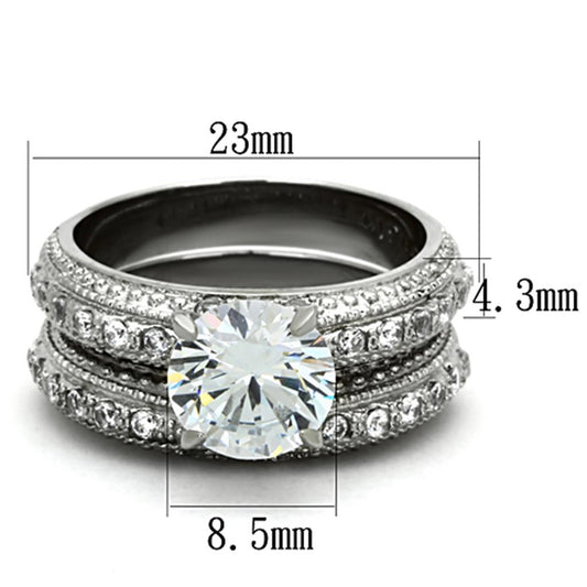 TK1228 - High polished (no plating) Stainless Steel Ring with AAA Grade CZ  in Clear-1