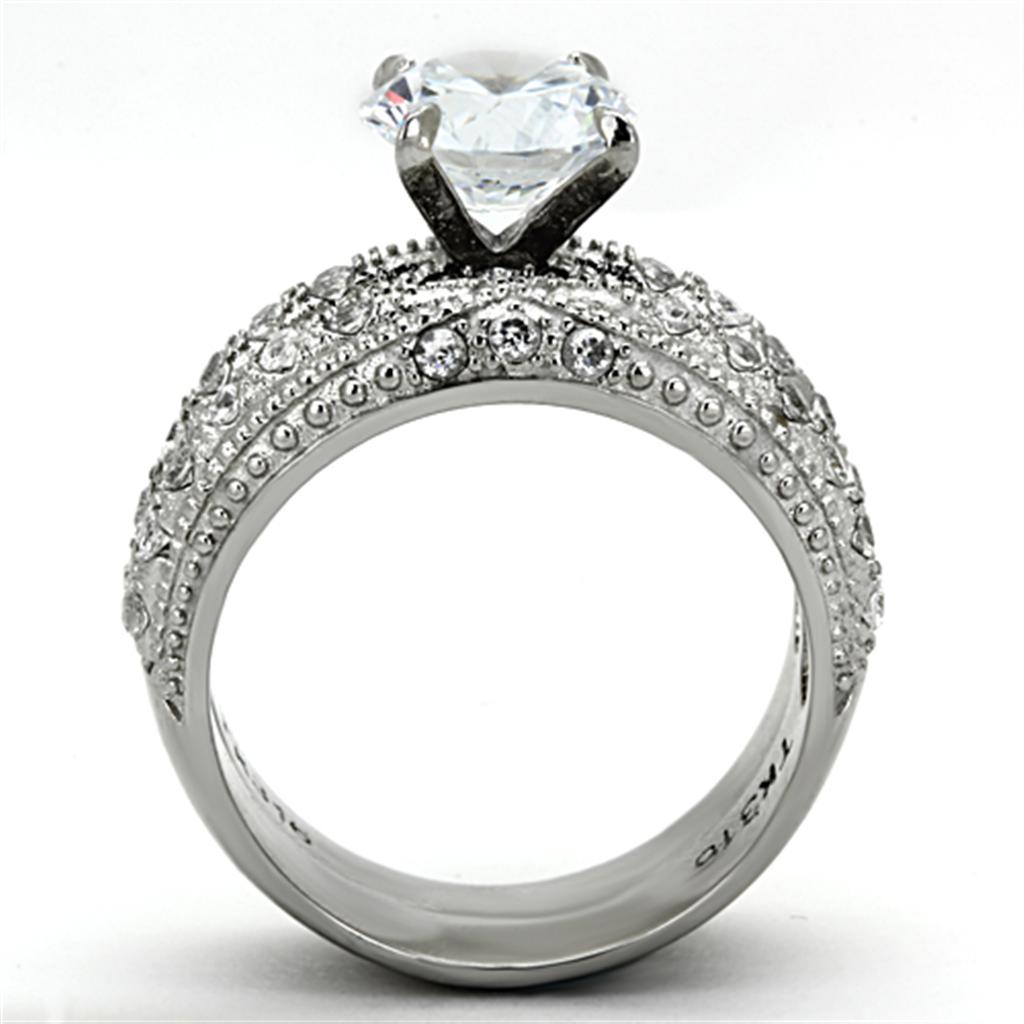 TK1228 - High polished (no plating) Stainless Steel Ring with AAA Grade CZ  in Clear-2