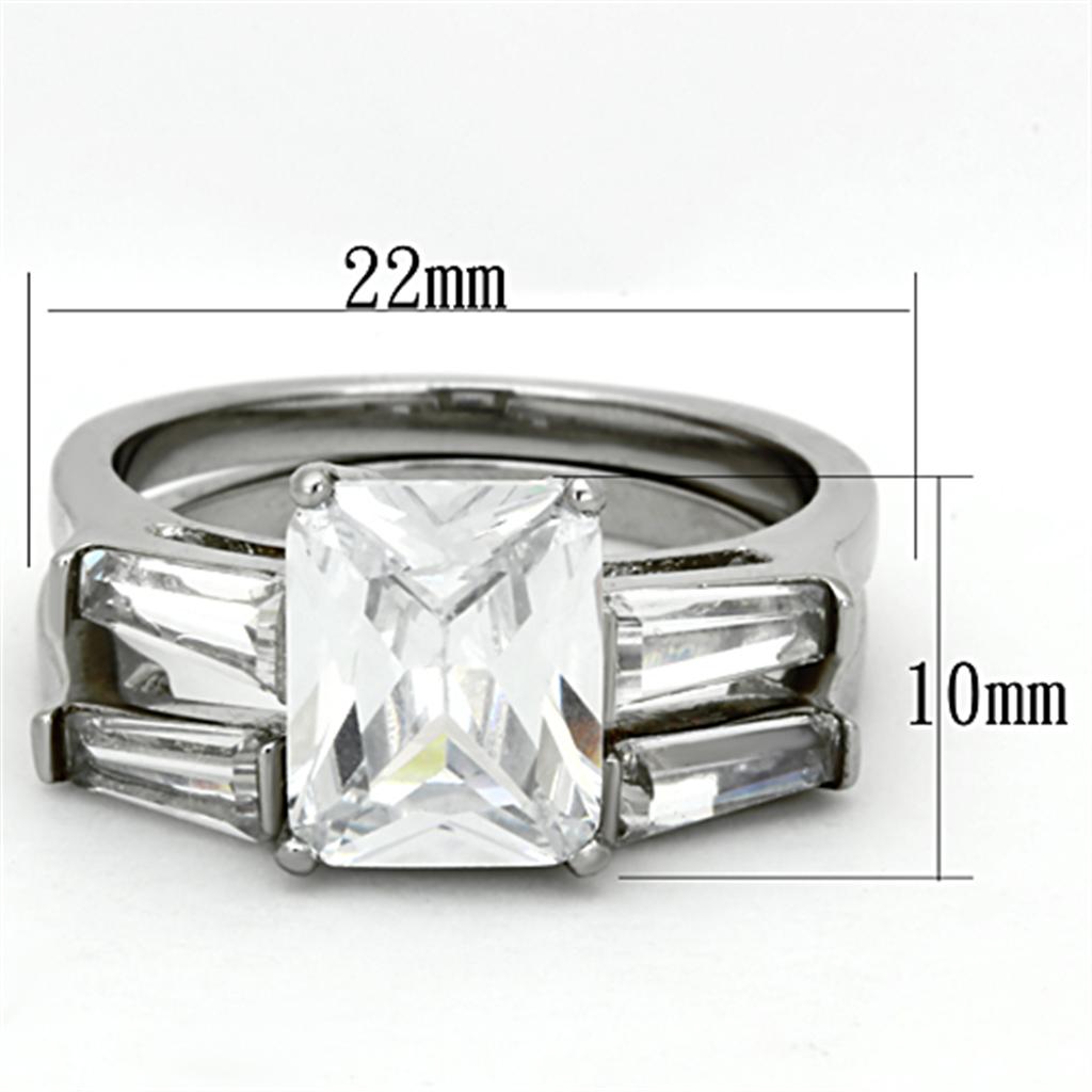 TK1229 - High polished (no plating) Stainless Steel Ring with AAA Grade CZ  in Clear-1