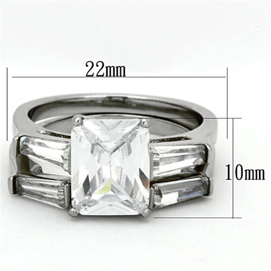 TK1229 - High polished (no plating) Stainless Steel Ring with AAA Grade CZ  in Clear-1